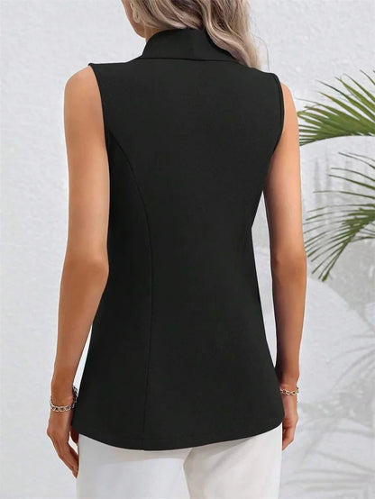 Vintage OL Jacket Casual Lapel Blazer Women One Button Suit Coats Fashion Sleeveless Office Vest 2025 Autumn Femme