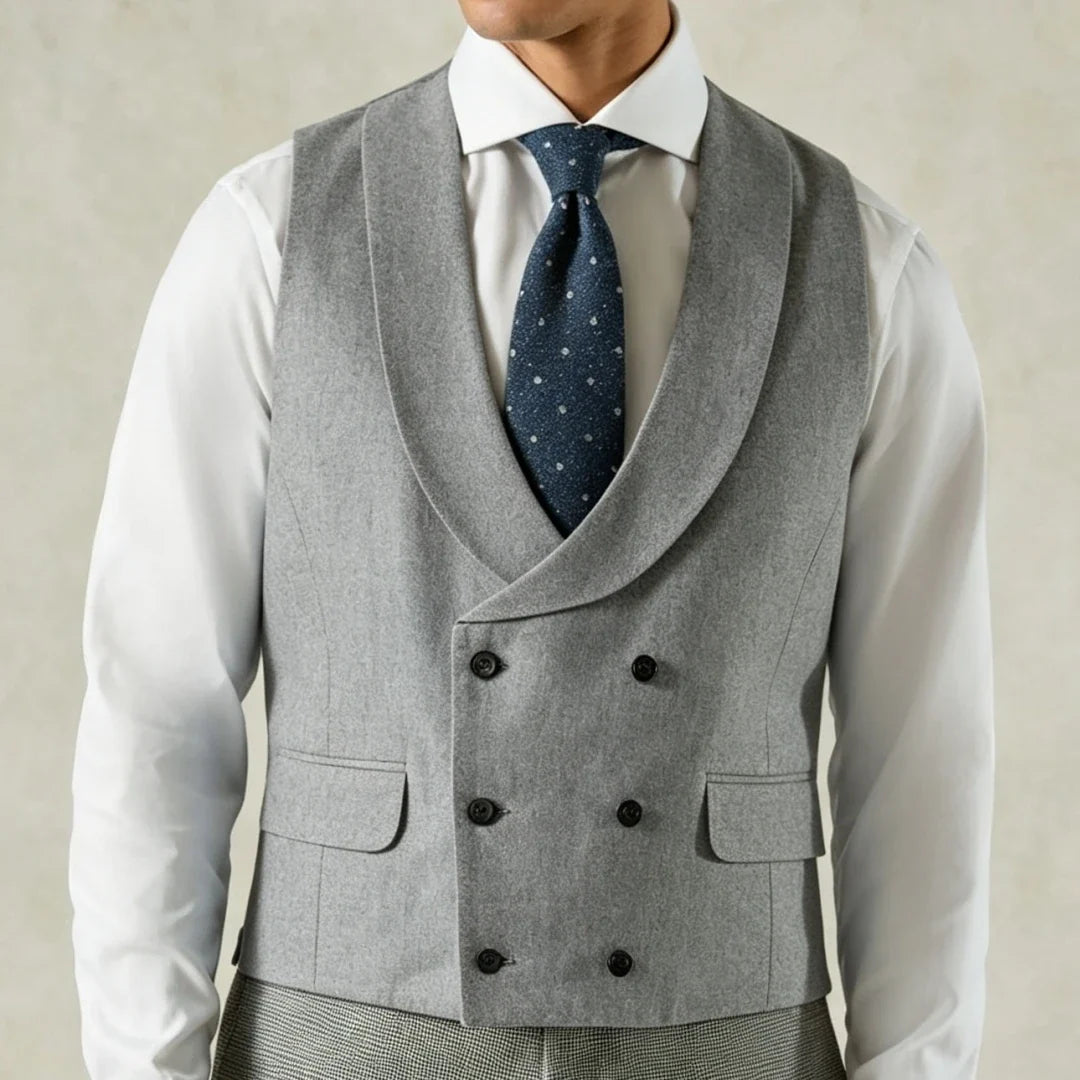 Men's Formal Vest Double-Breasted Lapel Waistcoat Pink Solid for Wedding & Business
