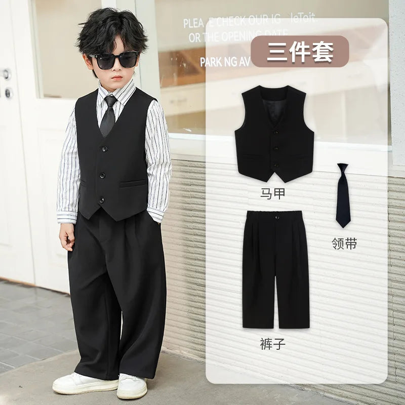 School Boys Double Breasted Blazer Suit Set with Wide Leg Pants Formal Streetwear Outfit for Kids Toddlers Wedding Birthday Part