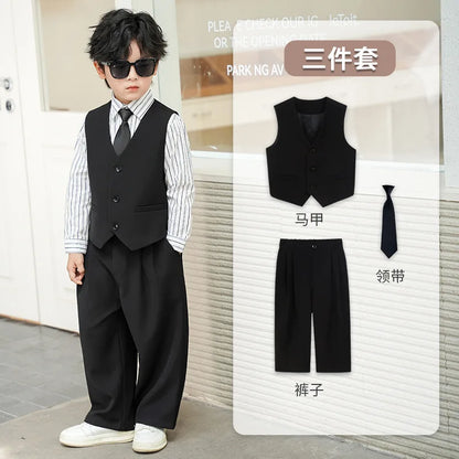 School Boys Double Breasted Blazer Suit Set with Wide Leg Pants Formal Streetwear Outfit for Kids Toddlers Wedding Birthday Part