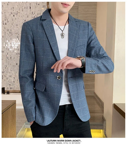 Men's  Slim Fit Business Suit Jacket Casual High-End Polyester Korean Style Top for Handsome Fashionable Look
