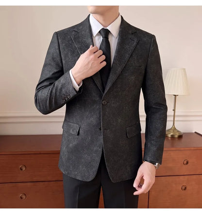 2026 Luxury Leather Suit Jacket Men's Business Casual Leather Men Blazers Social Wedding Groom Banquet Formal Coat Streetwear