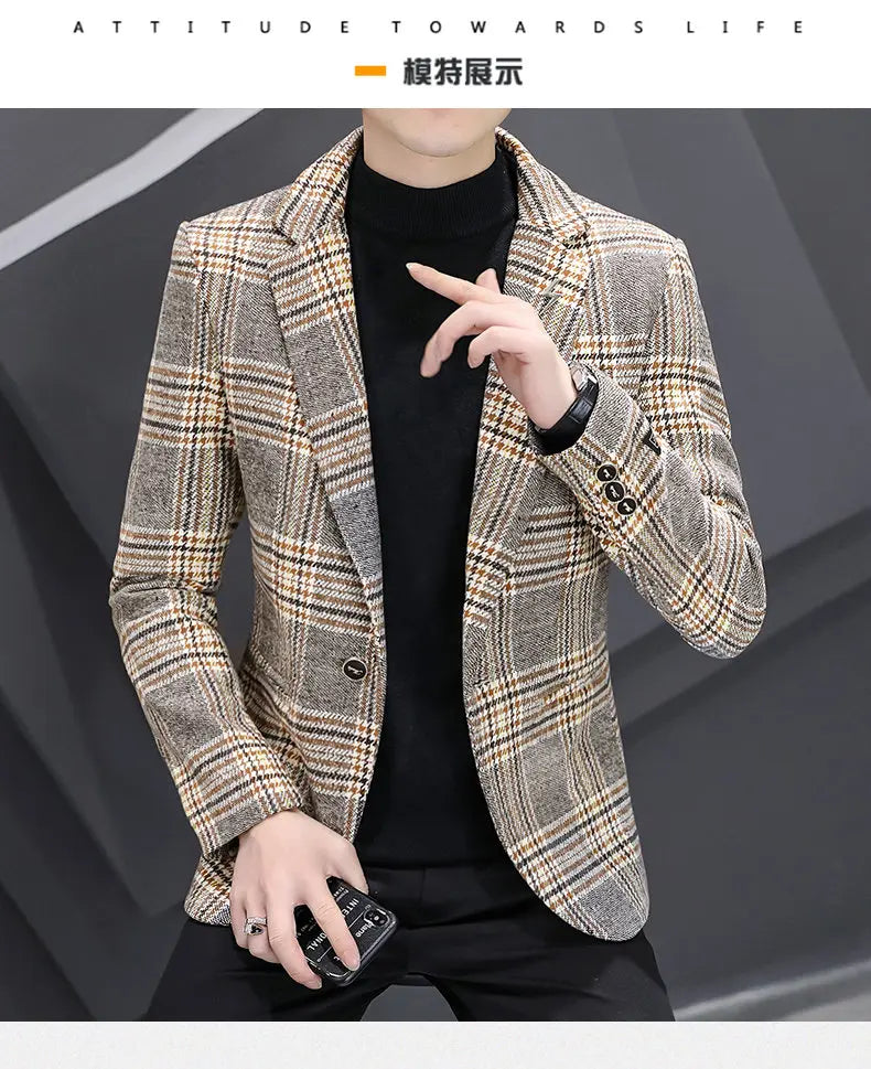 Men's Smart Casual Blazer – Autumn Winter Fleece Lined Single Breasted Suit Jacket