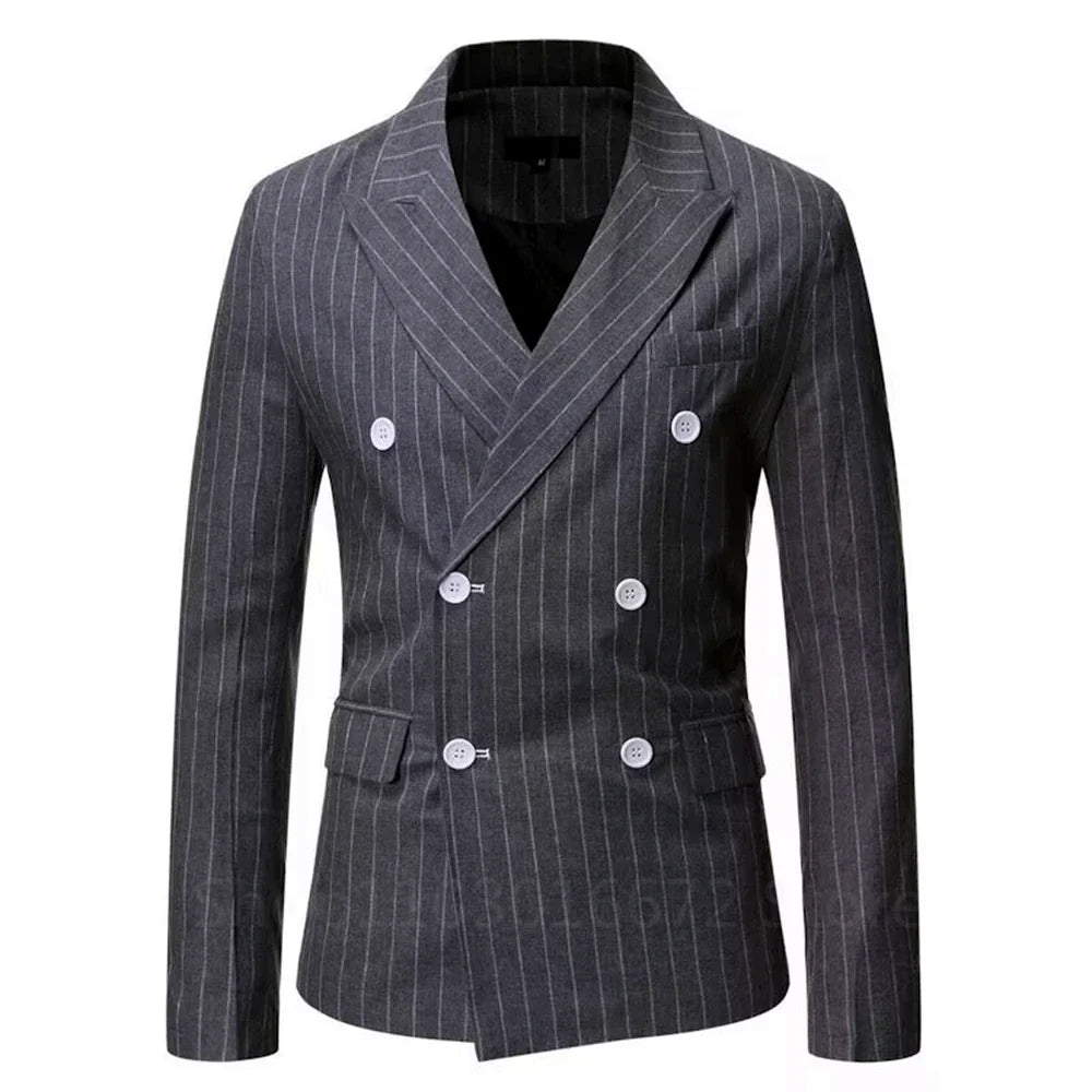 Elegant Striped Men Business Blazer Jacket Slim Fit Groom Male Casual Wedding Suits Peak Lapel Blazer Top Men Clothes Jacket