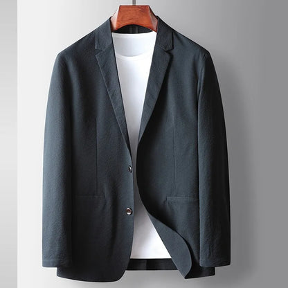 KIDWHXR Blazer Men Spring Thin Simple Single-breasted Pocket Man Outerwear Loose Breathable Long Sleeve Business Male Suit Coat