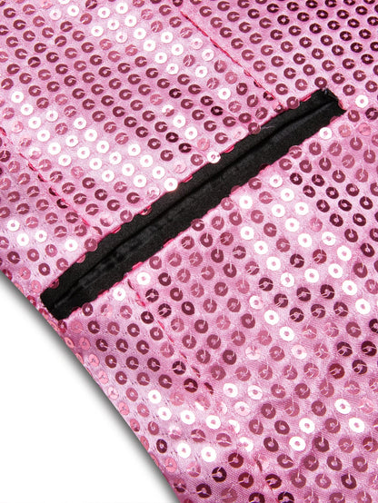 Pink Sequin Mens Party Suit Blazer, Black Satin Shawl Lapel Slim Fit Tuxedo Jacket Wedding Club Night Event Outfit
