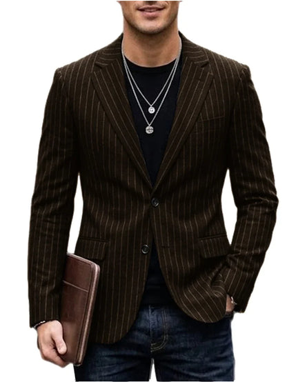 Men's Striped Blazer Casual Slim Fit Suit Jacket 2026 New Business Casual Single Breasted Blazer for Men Office Wedding Party Co