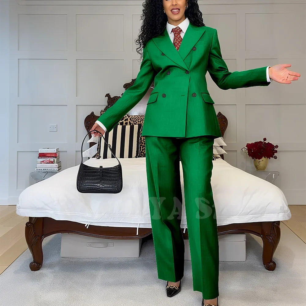 2025 New Summer Women's Suits Business Casual Outfits Double Breasted Peak Lapel Jacket Pants Custom Made High Quality Female