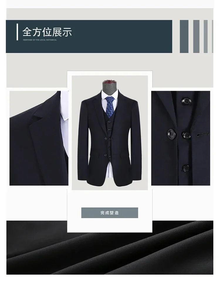 Men's Slim Fit 3-Piece Suit Set – Smart Casual Business Wedding Suit for Men in Blue, Gray & Black
