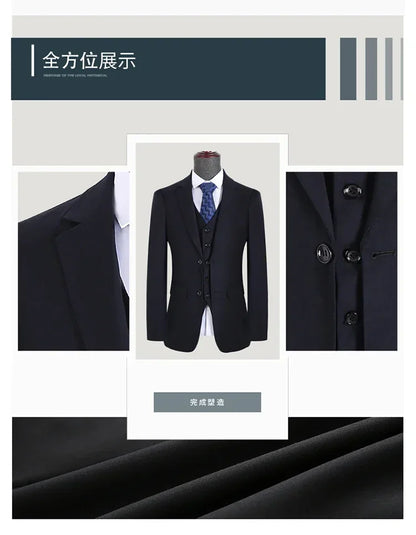Men's Slim Fit 3-Piece Suit Set – Smart Casual Business Wedding Suit for Men in Blue, Gray & Black