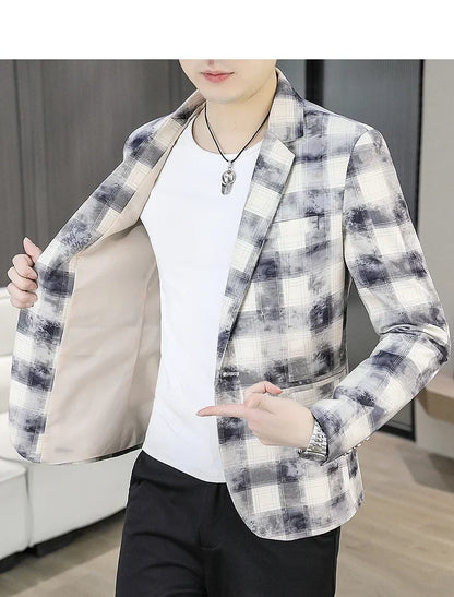 Blazer Men's Fashionable Casual Business Gentleman Outdoor Trendy Checkered Banquet Versatile and Slimming Korean Version Blazer