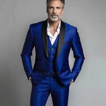 Classic Style 3 Piece Slim Fit Green Men Suit Groom Tuxedos Shawl Lapel Single Breasted Blazer Vest Pants Set Party Men Clothing