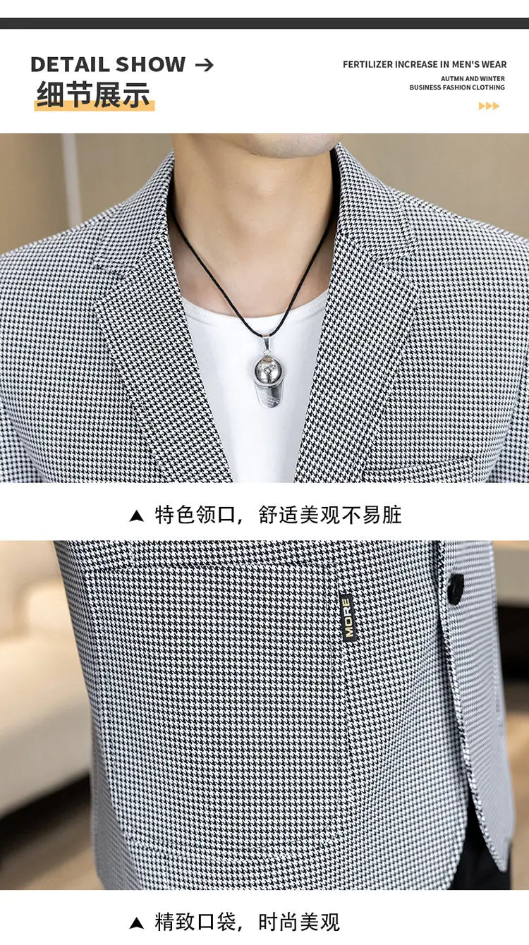 Men's Smart Casual Blazer Single Breasted Slim Fit Solid Color Spring Autumn Jacket