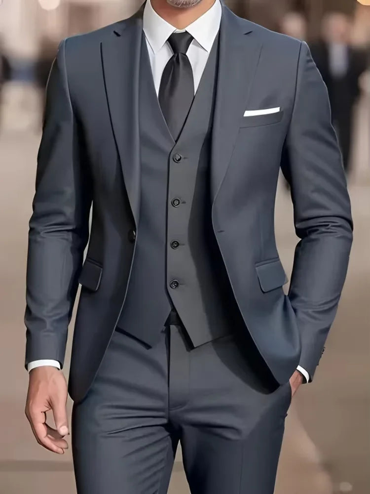 3 Piece Khaki Groom Tuxedo Men Suits for Wedding Business Notch Lapel Blazer Costume Homme Party Suits(Jacket+Vest+Pants)