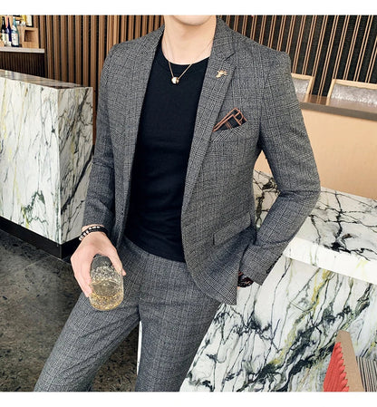 Men's Slim Fit Business Suit High Quality Boutique Fashion Two-Piece Set Handsome Trend Banquet Four Seasons Trousers Included