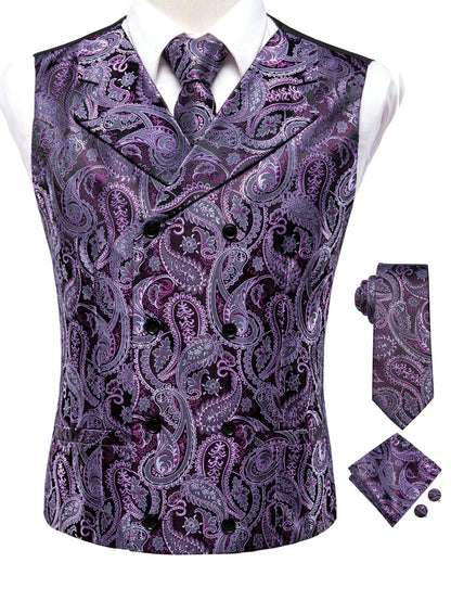 Men's Suit Vest Set Paisley Jacquard Double Breasted for Weddings and Formal Events