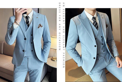 (Blazer+ Vest + Trousers) 2023 Latest Design Double Breasted Vest Men's Suit High Quality Business Simple Casual Dress Wedding
