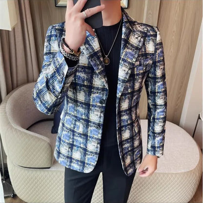 British Style Luxury Plaid Suit Jacket 2025 Autumn New Men High-end Business Slim Blazers Groom Wedding Social Party Dress Coats