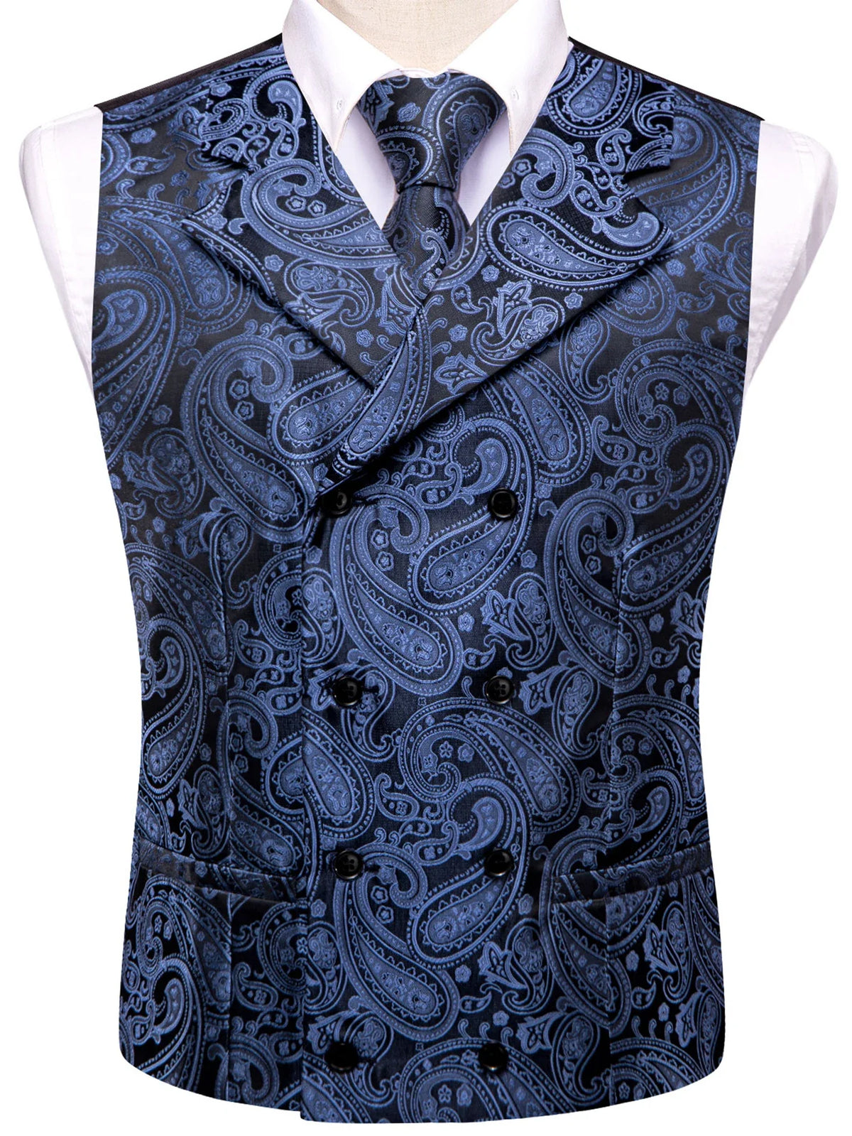 Men's Suit Vest Set Paisley Jacquard Double Breasted for Weddings and Formal Events