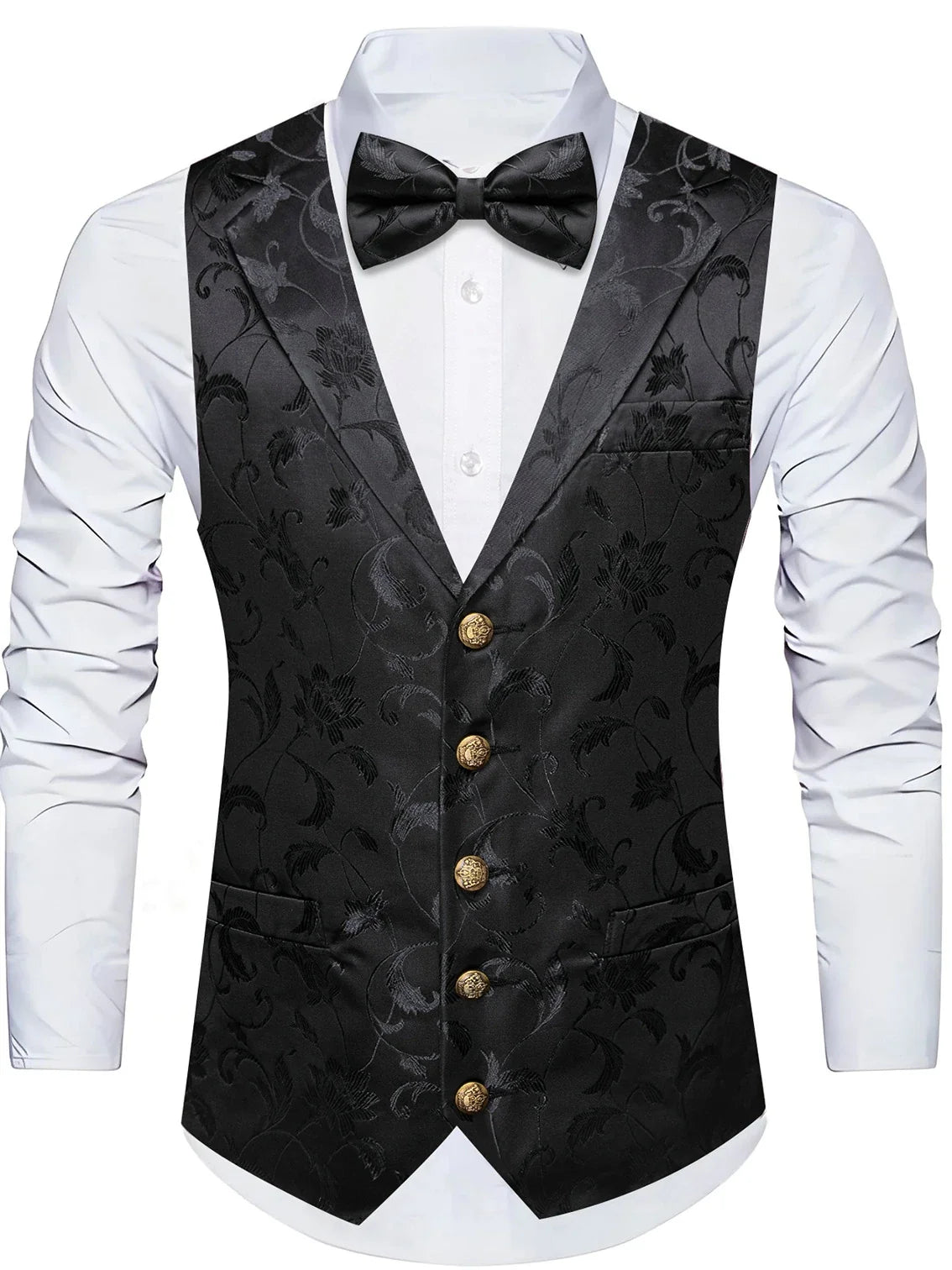 Men's Floral Jacquard Vest Bowtie Set – Pink Wedding Waistcoat for Men