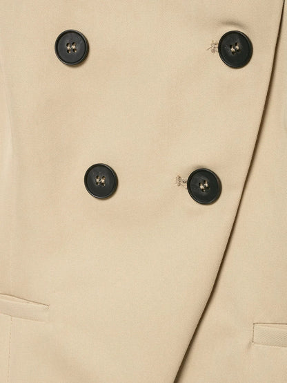 Women Trendy Short Sleeve Blazer Double Breasted Slim Fit Khaki Blazer 2026 Spring Summer Commute Lady Slim Short Top