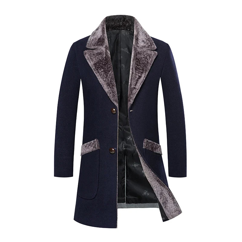 High-quality, fashionable, cool, trendy and versatile men's mid-length woolen collar casual woolen coat