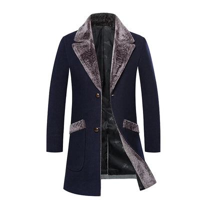 High-quality, fashionable, cool, trendy and versatile men's mid-length woolen collar casual woolen coat