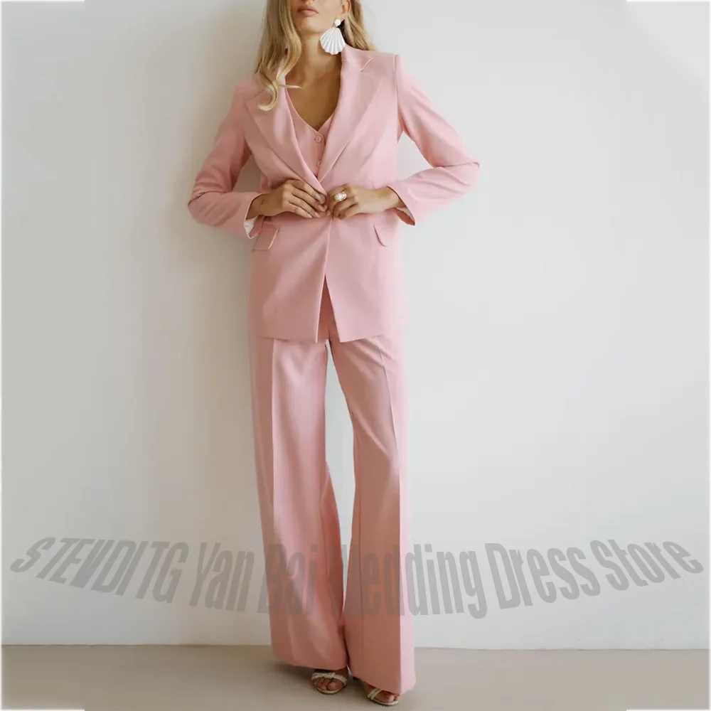 Luxury Women Suit Set Chic Single Button Notched Lapel Tailored Made Blazer Vest Pants 3 Piece Casual Daily Outfit Formal Office
