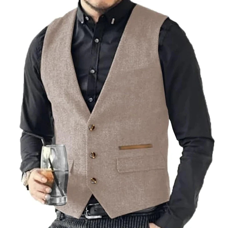 Men's Formal Vest Single Breasted Tweed Herringbone for Weddings & Banquets