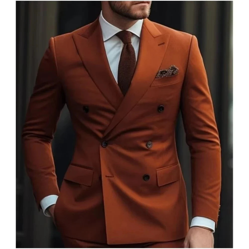Men's 2-Piece Double Breasted Slim Fit Tuxedo Suit – Formal Wedding & Daily Wear in Multiple Colors