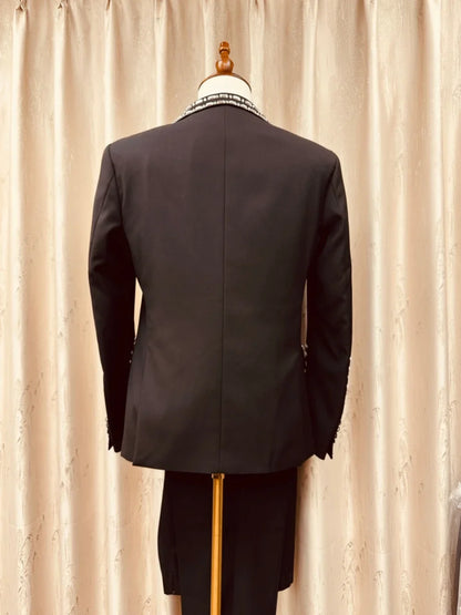 Fashion Crystal Men's Suits 3 Pieces Wedding Party Wear High Quality Man Peak Lapel Suit Set Stage Performance Costumes S-3XL