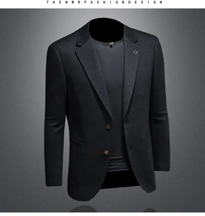 Men's Smart Casual Wool Blend Blazer – Single Breasted Suit Jacket – Black & Coffee