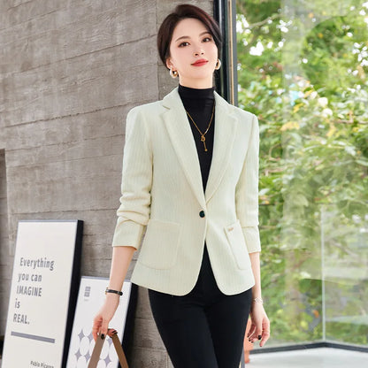 Autumn and Winter Blazer Women's Corduroy New Long Sleeve Professional Blazer Women's Coat Office Female Blazers Jacket Coat