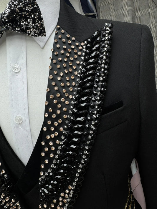 Exquisite Heavy Beaded Men's Suits 3 Pieces Wedding Groom Set Dancing Wear High Quality Suit Jacket Man Banquet Prom Outfit
