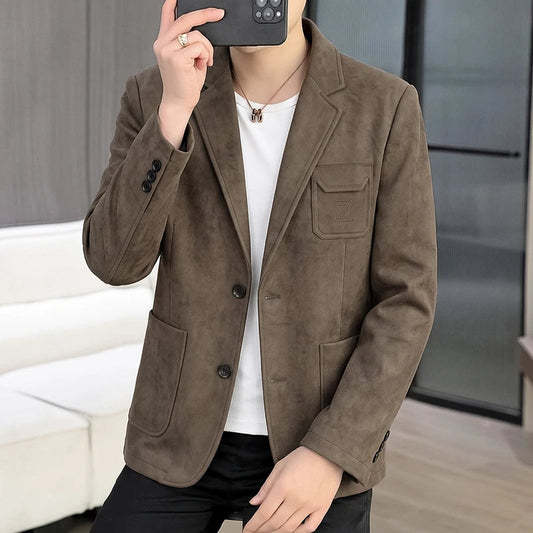 Men's Suede Blazer Vest Smart Casual Single Breasted Outerwear for Business & Daily Wear