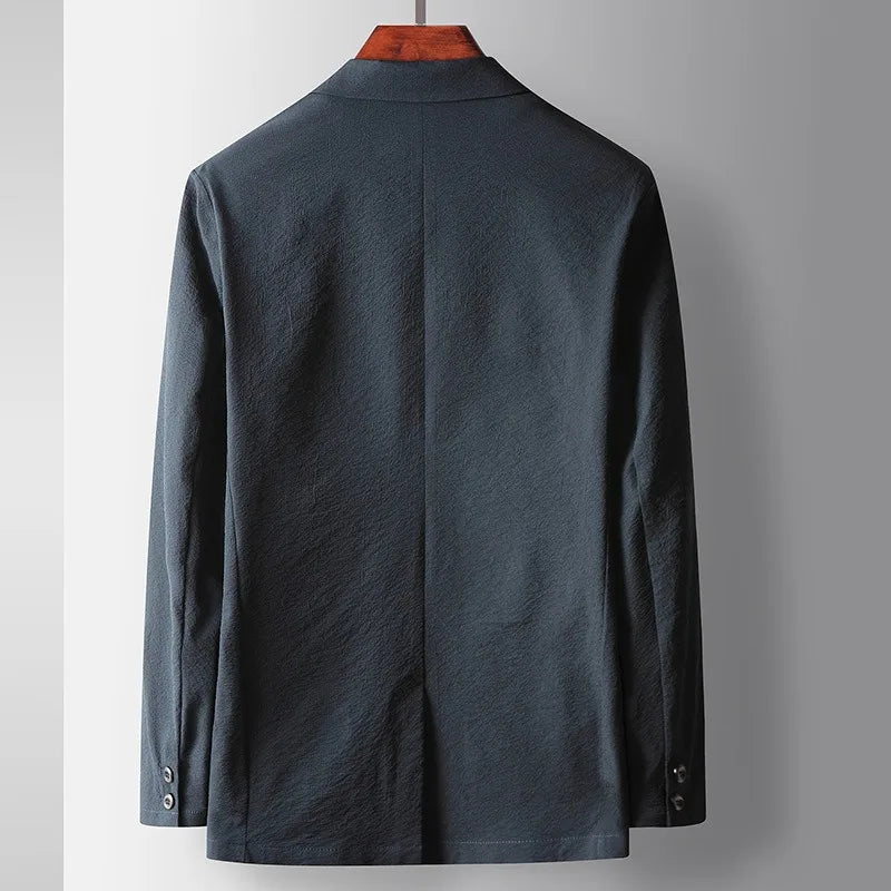 KIDWHXR Blazer Men Spring Thin Simple Single-breasted Pocket Man Outerwear Loose Breathable Long Sleeve Business Male Suit Coat