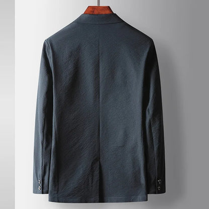 KIDWHXR Blazer Men Spring Thin Simple Single-breasted Pocket Man Outerwear Loose Breathable Long Sleeve Business Male Suit Coat