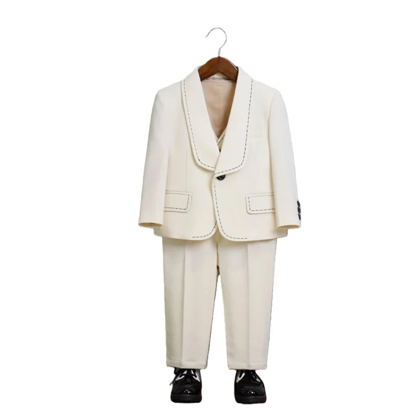 Kids Spring Autumn 5Pieces Suit Set With Jacket Vest Pants Bowtie Brooch Boys Wedding Birthday Party Performance Costume