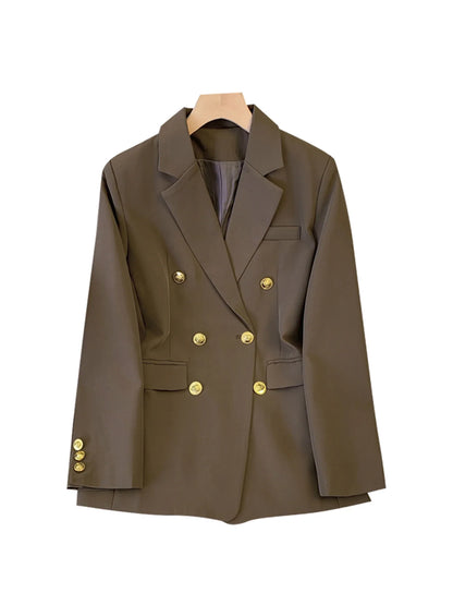 Women's Coffee Autumn Blazer Coat Vintage Harajuku Elegant Long Sleeve Fitted Suit Jacket Outerwear Top 2000s Emo Clothes 2025
