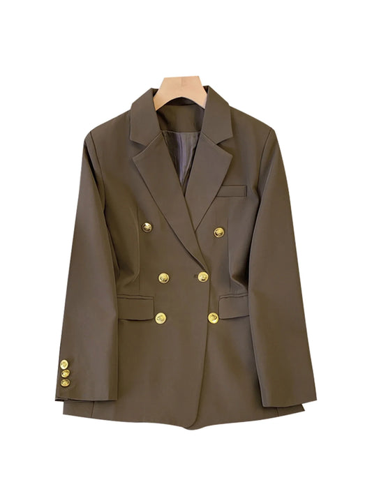 Women's Coffee Autumn Blazer Coat Vintage Harajuku Elegant Long Sleeve Fitted Suit Jacket Outerwear Top 2000s Emo Clothes 2025