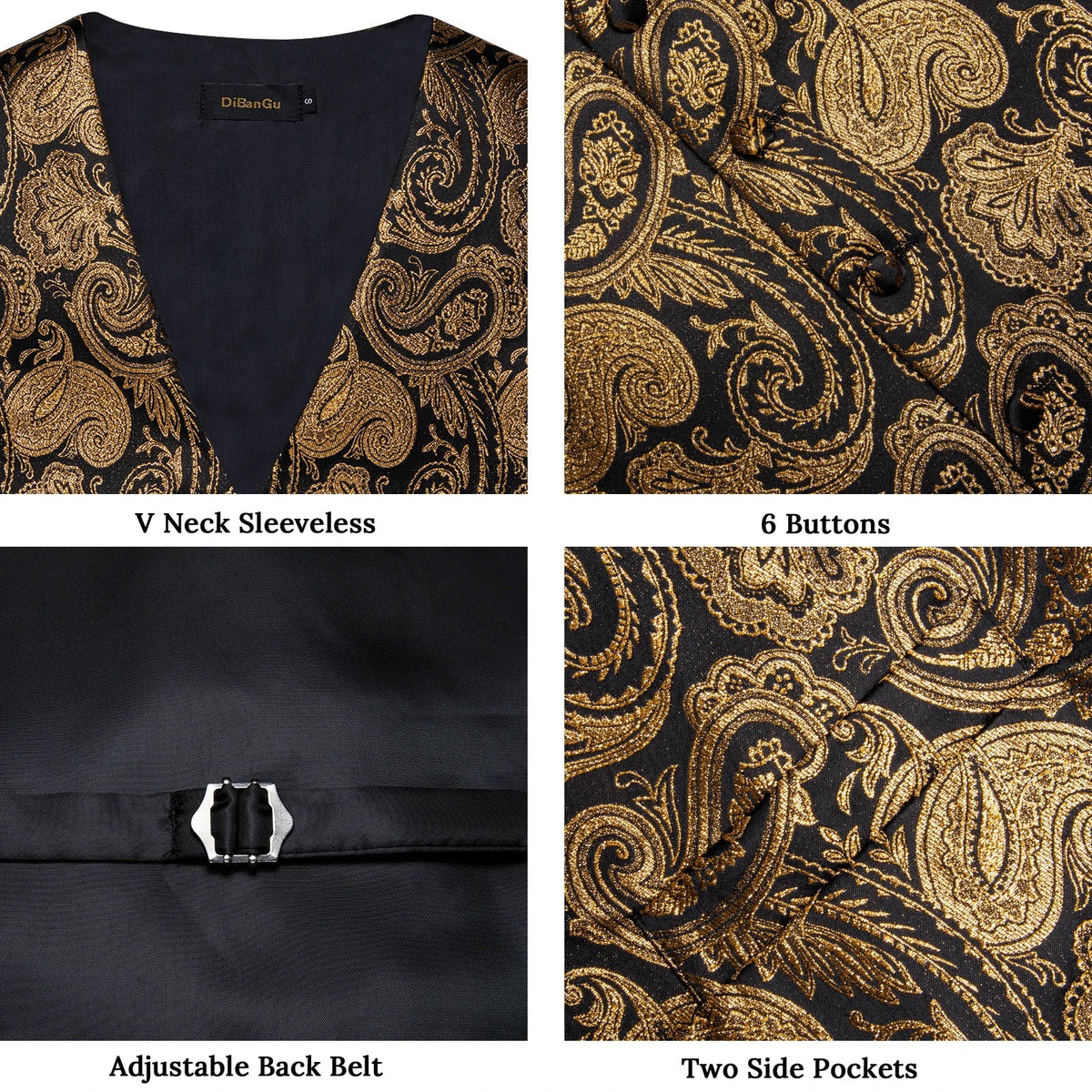 Men's Paisley Waistcoat Set – Single Breasted Formal Vest with Necktie and Pocket Square for Weddings and Business Events