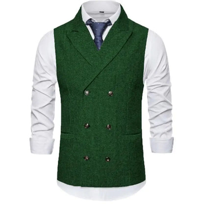 Men's Vest Double Breasted Herringbone Waistcoat for Weddings & Business Formal