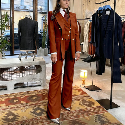 Elegant Women's Pink Double Breasted 3Piece Suit Autumn New Blazer+Vest+Pant Sets Formal Office Evening Party Outerwears
