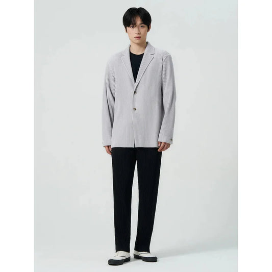 Miyake Pleated Men's Blazer Jacket Japanese Style Slim Fit Suit Coat Stretch Business Casual Office Fashion Luxury Wrinkle Free