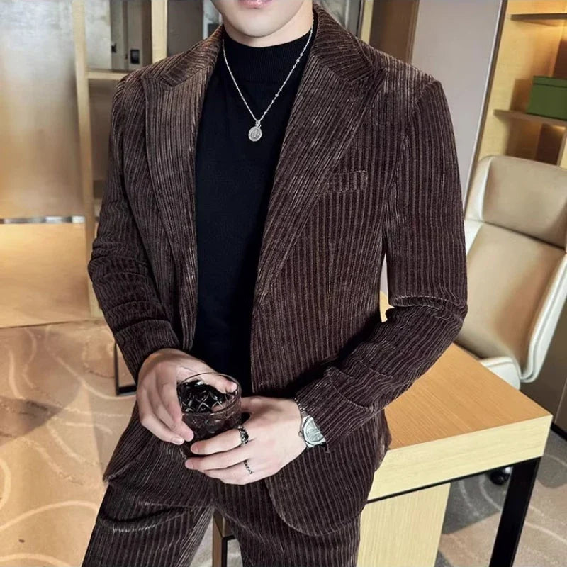 Winter Chenille Velvet Suit Jacket for Men Slim Fit Casual Business Formal Jacket Wedding Groom Social Office Blazer Masculino