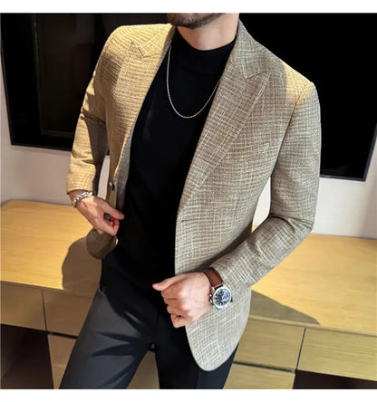 Men's Smart Casual Blazer – Vintage Coin Check Pattern – Brown & White Grey – Shopping & Office Wear