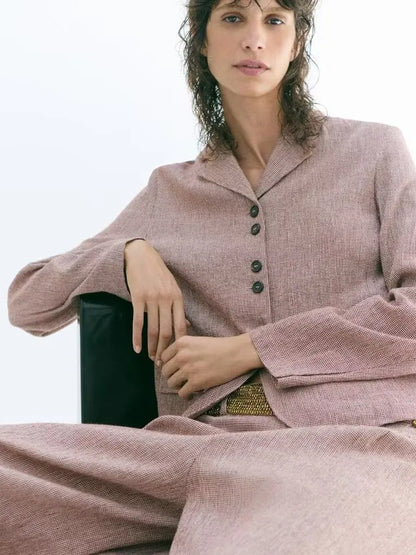 New Autumn 2026 Women's Long Sleeve Turn-down Collar Linen Suit Jacket Classic Style Straight-cut Daily Wear Moisture-wicking