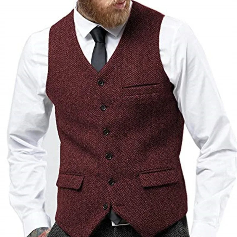 Men's Herringbone Waistcoat Single Breasted Slim Fit Suit Vest for Wedding & Formal Occasions