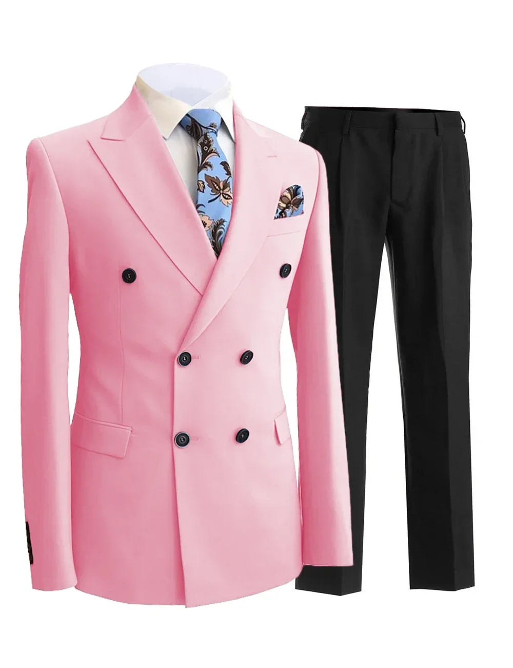 Men Suit 2 Pieces White Double Breasted Peak Lapel Formal For Wedding Groom Banquet Party Business Work Jacket And Black Pants