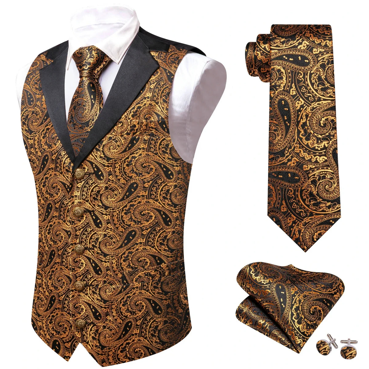 Men's Jacquard Paisley Vest Notched Lapel 3-Piece Set for Weddings & Formal Events – Purple